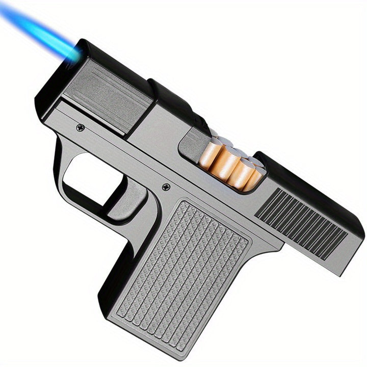 1pc Windproof Multifunctional Iron Lighter Blue Flame Gas Filled Cigarette Box Design Uncharged Outdoor Lighter for Mens Gifts