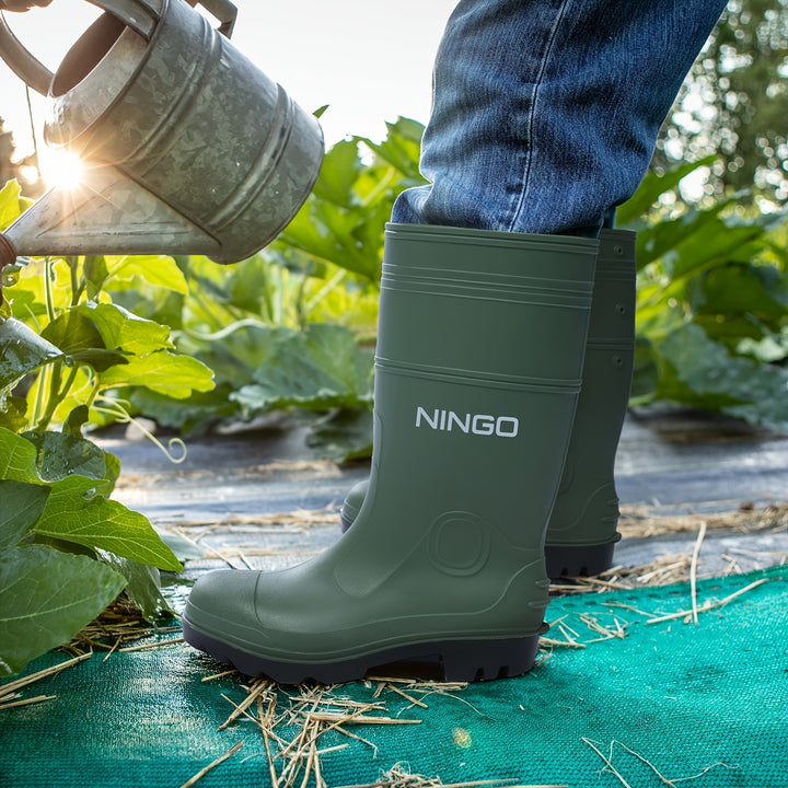 NINGO MenS Steel Toe Rain Boots Waterproof Rubber Boots Seamless PVC Rainboots Puncture And Slip Resistant Outdoor Fishing Gardening Boots For Men For Agriculture And Industrial Working