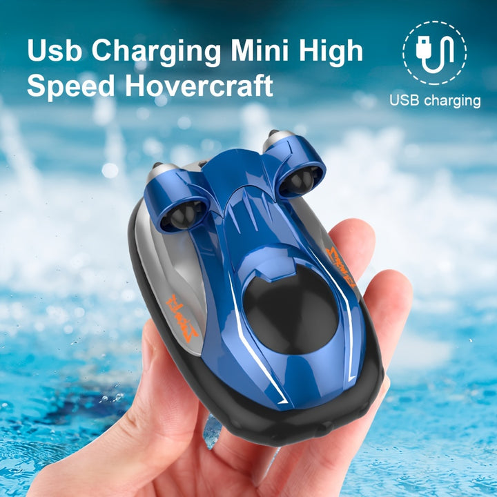 Remote Control Hovercraft Boat 24GHz Mini RC Air Cushion Racing Craft with Rechargeable Lithium Battery Push Button Control USB Charging AntiCollision Low Power Alert Toy Watercraft for Lakes and Pools Suitable for Ages 8