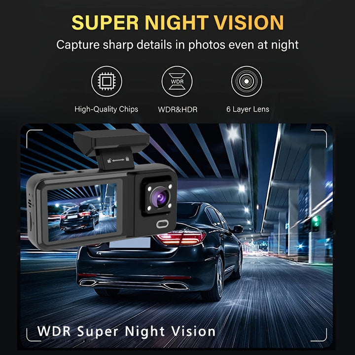 3CH Dash Cam w1080P FrontRearInside Night Vision  IR Interior Lighting Builtin GSensorCrash Photo CaptureInstant Playback Free 64GB Card Loop Recording  Ideal for Family SafetyRideshare DriversNight ShiftsExtreme Weather