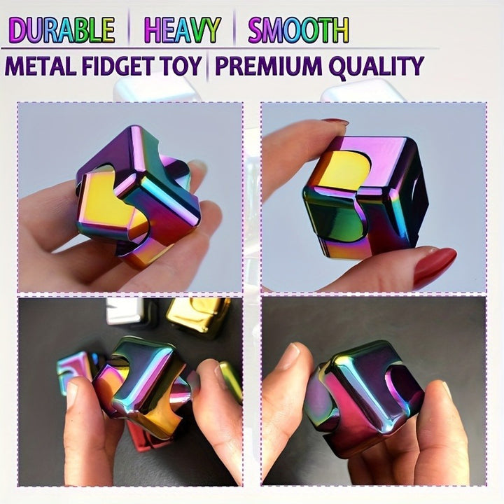 HighSpeed Spinning Cube Toy for Adults  Smooth Durable Metal Fidget Toy with Vibrant Rainbow Reflections Portable Desk Stress Reliever Spinner Toy