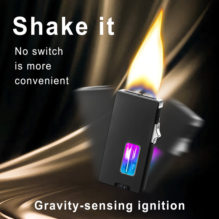 Butane Lighter Shake Ignition Lighter Vibrating Ignition Lighter Extra Wide Open Flame Lighter Transparent Gas Window Extra Wide Flame Safety Lock Shake Gravity Sensor Creative Gift ValentineS Day Gifts For Your Partner No Butane Gas