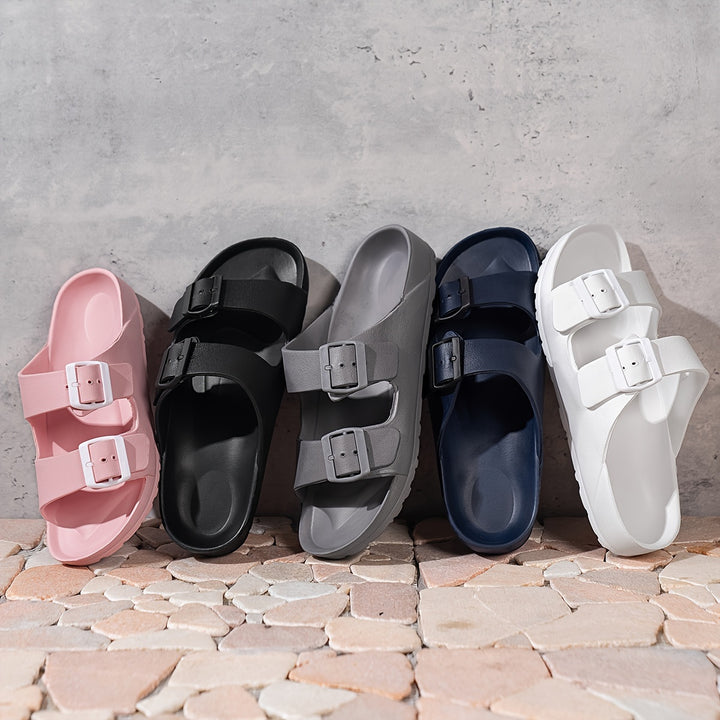Mens Trendy Lace Free Slide Sandals With Double Adjustable Buckle Straps Casual Walking Shoes With Straps