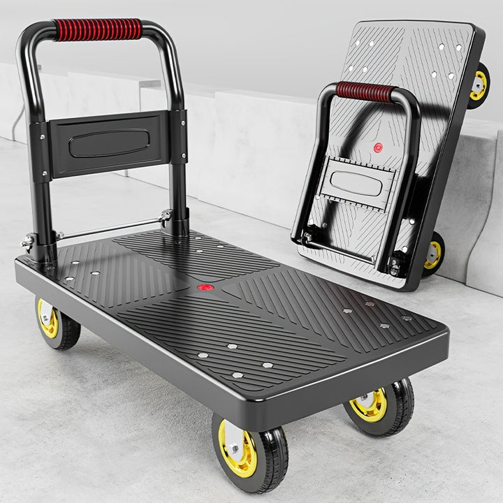 HeavyDuty Folding Hand Cart  Portable 660 Lbs Capacity Silent Swivel Wheels Black and Metallic Gray for Home Renovation Moving Goods