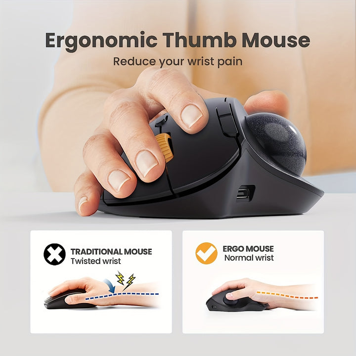 Wireless Trackball Mouse Ergonomic Wireless Rollerball Mouse Rechargeable Computer Laptop Mouse Thumb Control Mice Compatible with PC iPad Mac Windows for new year gift