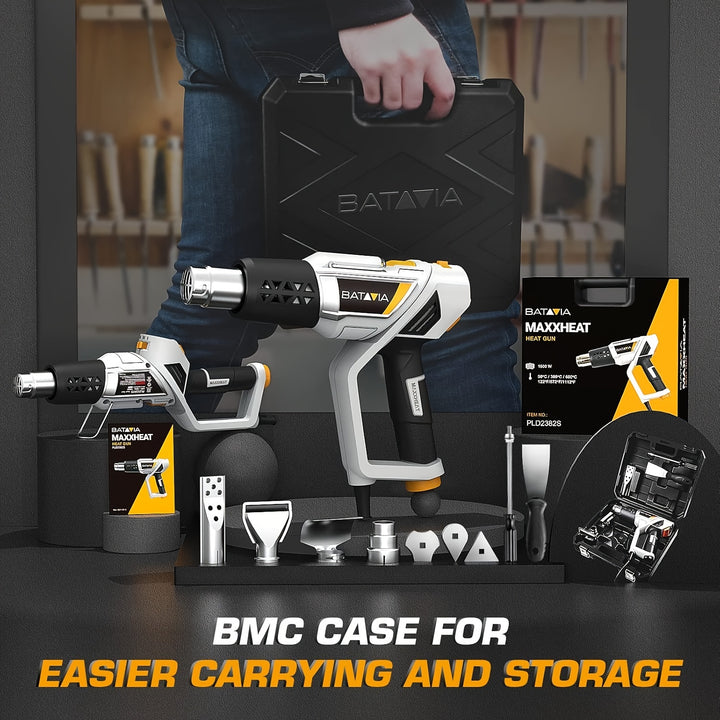 BAVIA Heat Gun 2in1 Rapid Heating Hot Air Gun 1500W 1221112 50C600C Overheat Protection Suitable for Crafts Shrink Tubing Epoxy Resin Vinyl Wrapping Welding Candle Making PLD2382S