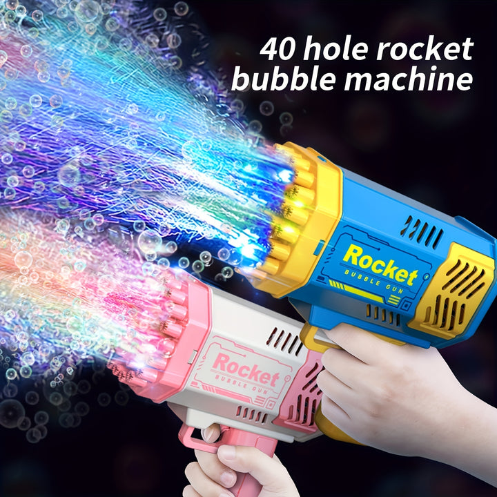 One Pack Of Childrens 40 Holes Rocket Launcher Handheld Portable Electric Automatic Bubble Gun LED Light For Boys And Girls Gathering Party Birthday Halloween Christmas Gift Carnival