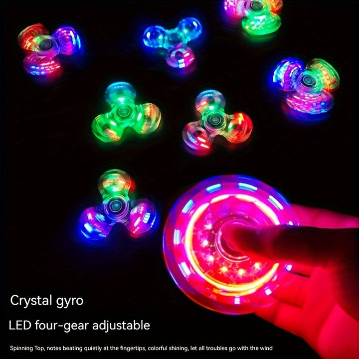 6PCS Crystal Luminous LED Light Fidget Spinner Hand Top Spinners Glow In Dark EDC Stress Relief Toys Kinetic Gyroscope For Children Halloween Christmas Gift
