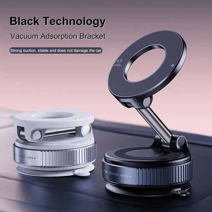 Adjustable  Foldable Magnetic Phone Holder N52 Strong Magnet 360 Rotatable Vacuum Suction Cup Mount for Dashboard Bathroom Tiles Glass Surfaces  ABS Material Round Shape Dashboard Mounting  Sleek Design  Durable Holder Phone Mount for Car