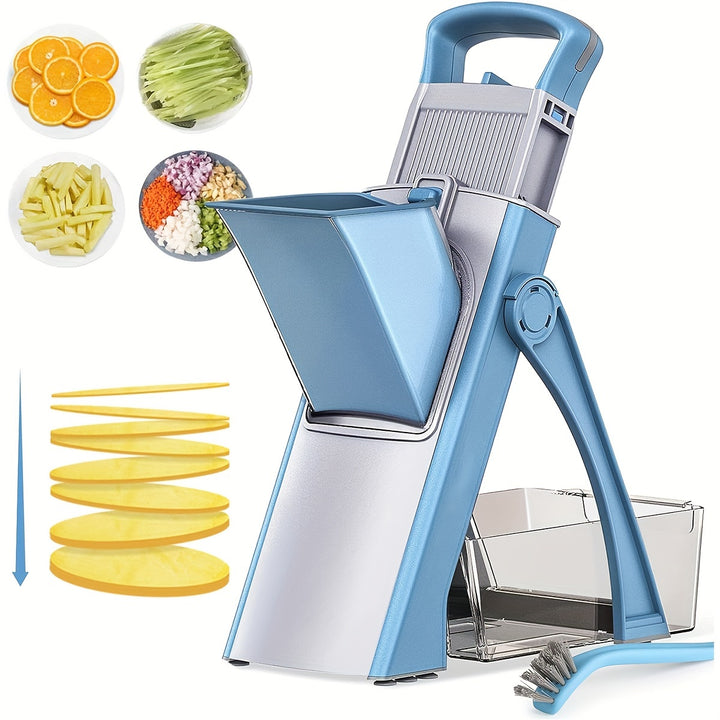 Safe Mandoline Slicer for Kitchen 5 in 1 Vegetable Chopper Mandolin Potato Slicer with Thickness Adjuster French Fry Cutter Veggie Dicer Faster Kitchen Slicer for Meal Prep BlueGreener