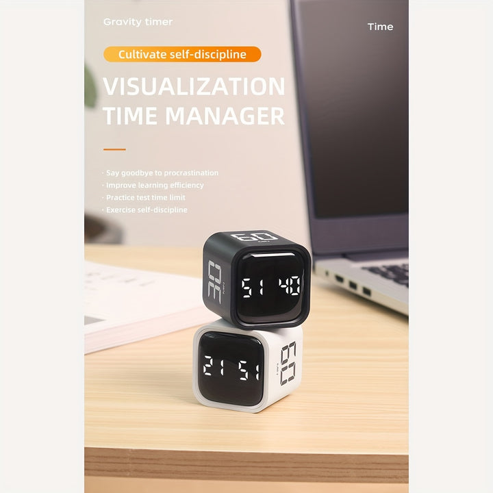 Digital Kitchen Timer Visual Time Management Cube with Dual Speed Mode Gravity Sensing USB Rechargeable Battery  Electronic Countdown Timer for Students Time Manager with Alarm Function Plastic Material