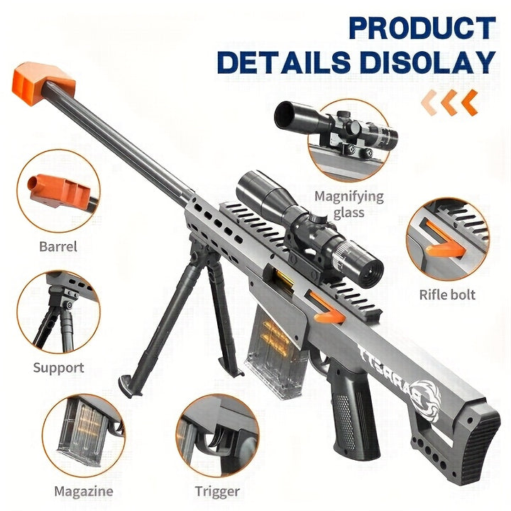 1pc Barrett Soft Shell Foam Blaster Rifle for Kids 30Inch Educational Toy Gun with 10Shot Magazine  EVA Bullets Durable Plastic Outdoor Family Interactive Play Halloween  Christmas Gift