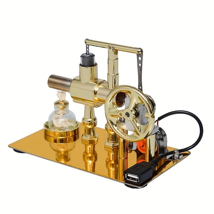 1pc Golden Aluminum Alloy Stirling Engine Generator Educational Physics Science Toy Model for Ages 14 DIY Assembly Science Experiment Kit