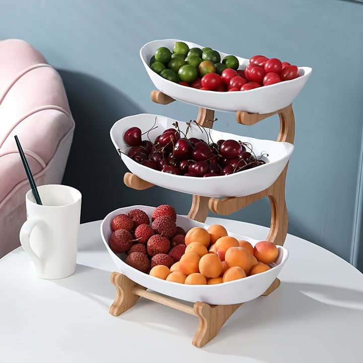 1pc Natural Material 23Tier Fruit Stand Scandinavian Luxury Style Double Layer Fruit Bowl Creative Candy Display Piece For Living Room Home Snack Tray