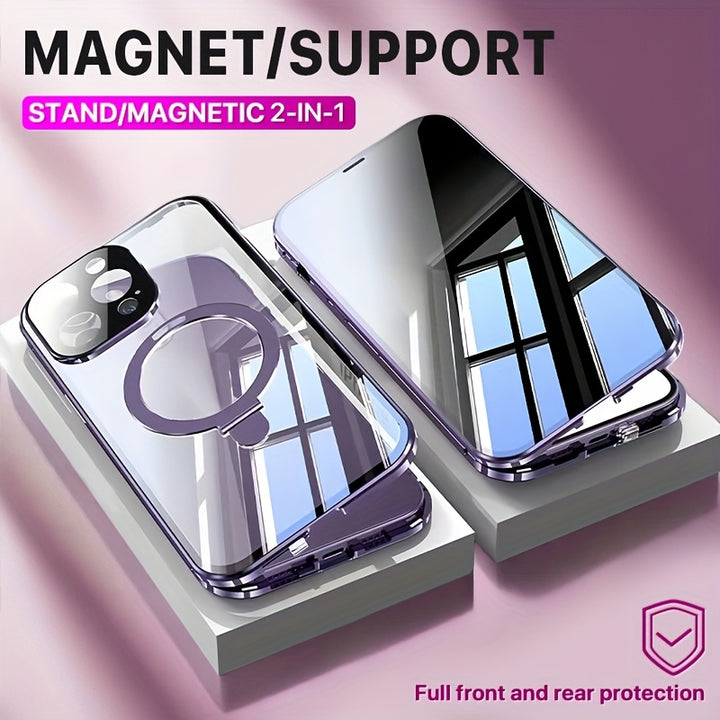 Magnetic Phone Case Magnetic DoubleSided Glass Privacy Phone Case for Iphone 12 13 14 15 And 16 Pro Max Plus Featuring Security Lock Magsafe Compatibility Stand and Camera Lens Protection