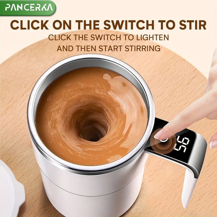 PANCERKA Auto Stirring Cup Automatic Magnetic Self Stirring Coffee Cup With Temperature Display Function Travel Tumbler Car Cup For Milk Chocolate Mocha Creamy White